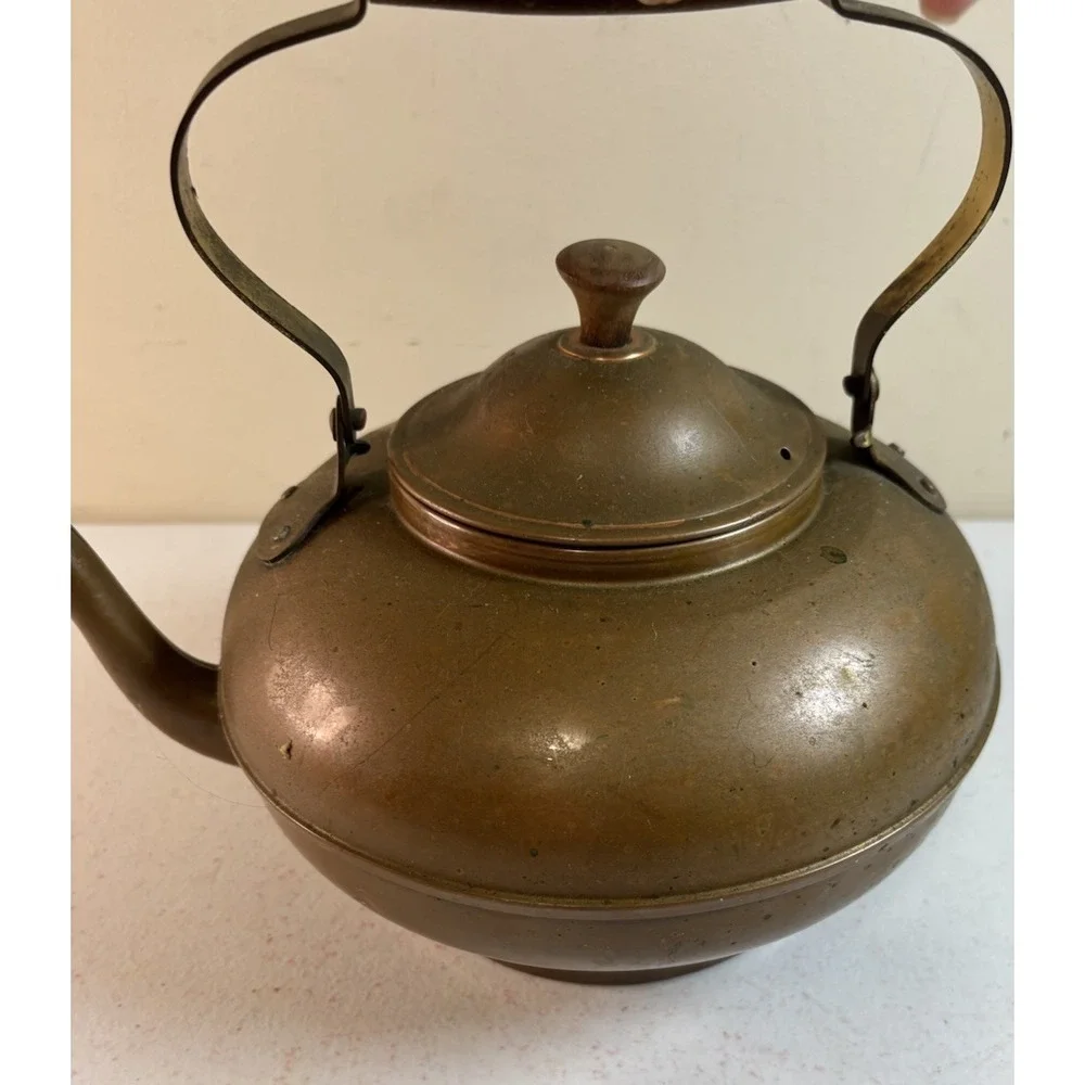 Mid Century Vintage Copper Tea Pot Kettle Wooden Handle & Knob Made In Portugal